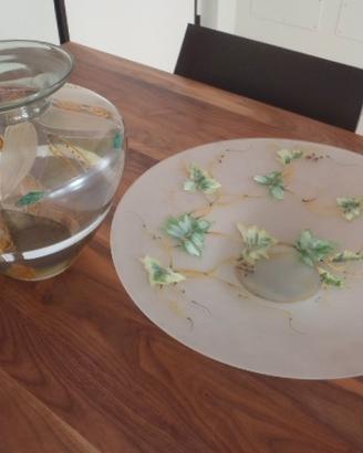 Centrotavola piatto e vaso vetro decorato