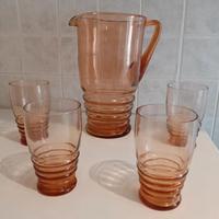 Set Caraffa e bicchieri vetro molato rosa scuro Vi