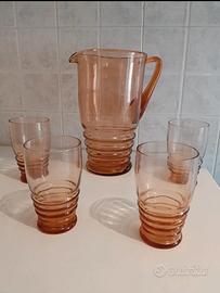 Set Caraffa e bicchieri vetro molato rosa scuro Vi