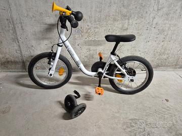 Bici bambino 3-5 anni bianca 14" con rotelle
