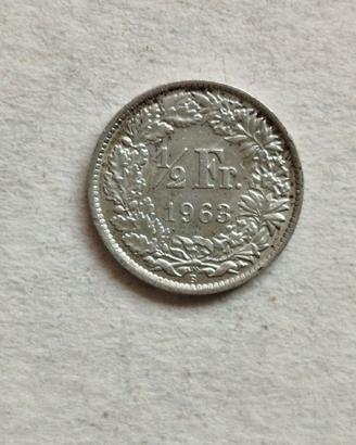 Moneta da 1/2 franco svizzero in argento 1963