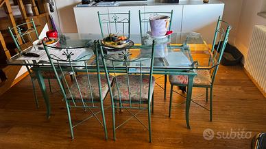 Tavolo artigianale in ferro battuto e cristallo