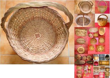 Cesto sardo grande in canne e vimini, ed altri