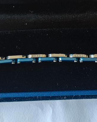 Bracciale uomo ceramica blu e diamantini