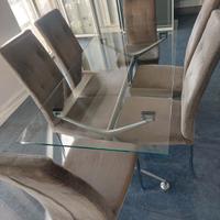 Tavolo in Vetro con base in Acciaio + Sedie n.6