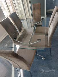 Tavolo in Vetro con base in Acciaio + Sedie n.6