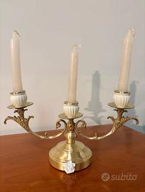 Candelabro Vintage 3 Fiamme – lega e Ceramica