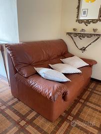 Divanetto Marrone Vintage in Pelle con Cuscini