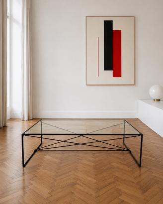 Tavolino design anni 80 vetro e metallo nero