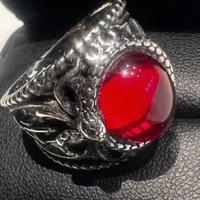 Anello biker pietra rossa acciao indosabile