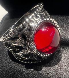 Anello biker pietra rossa acciao indosabile