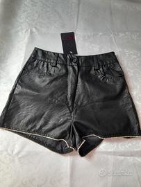 Pantaloncini Ecopelle Nero Pelle Strass