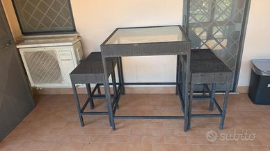 Tavolo da Bar da Esterno in Rattan + 4 Sgabelli
