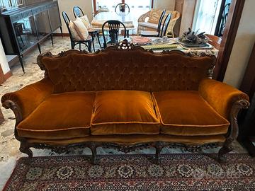 Salotto vintage 3+2 posti velluto ocra stile Luigi