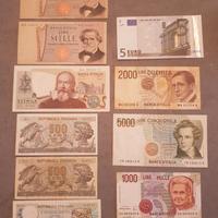 Lotto banconote italiane + 49 monete da 200 lire