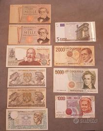 Lotto banconote italiane + 49 monete da 200 lire