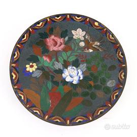 Piatto in Rame Decorato a Smalti Cloisonné 1910ca