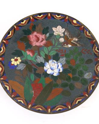 Piatto in Rame Decorato a Smalti Cloisonné 1910ca