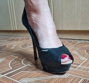 Sandali Zara neri peep-toe glitter