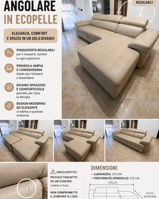 Divano Angolare Beige in Similpelle 