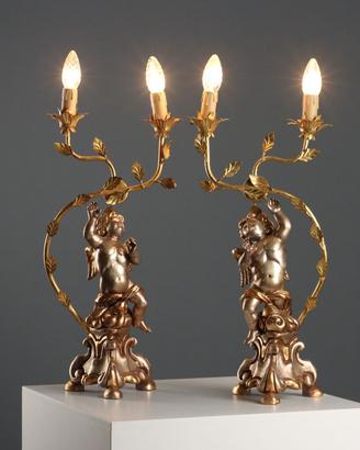 Coppia di Candelabri in Legno Intagliato e Dorato