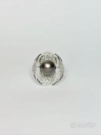 Anello oro 18kt perla tahiti e brillanti Salvini