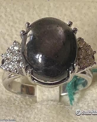 ANELLO ORO 18kt DIAMANTI E ZAFFIRO OCCHIO DI GATTO