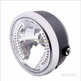 Faro Centrale Fanale Nero 7" Cafè Racer Frecce Led