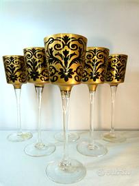 Set di 6 calici in vetro smaltato nero e oro