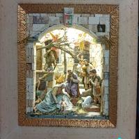 PRESEPE ILLUMINATO IN MARMI E PIETRE CON PASTORI L