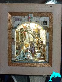 PRESEPE ILLUMINATO IN MARMI E PIETRE CON PASTORI L