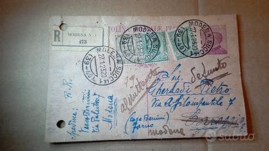 H 47 CARTOLINA POSTALE RACCOMANDATA 1923
