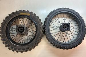 Coppia ruote con pneumatici cross pitbike 12 14