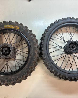 Coppia ruote con pneumatici cross pitbike 12 14