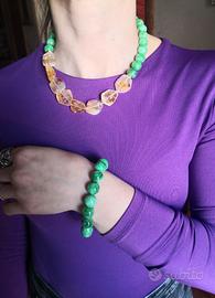Collana e bracciale citrino quarzite giada argento