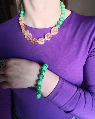 Collana e bracciale citrino quarzite giada argento