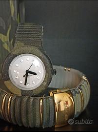 Orologio verde militare +bracciale ragazza HIP HOP