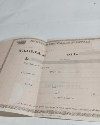 Modulo originale d'epoca un vaglia postale in lire