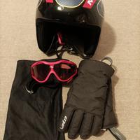 Casco sci bambino in carbonio+occhiali+guanti