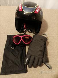 Casco sci bambino in carbonio+occhiali+guanti
