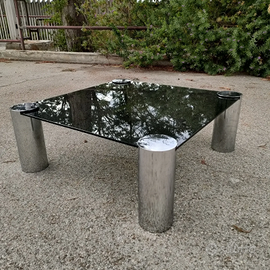 Tavolino da salotto vintage anni 70 acciaio vetro