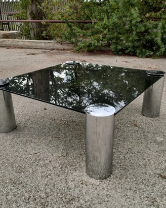 Tavolino da salotto vintage anni 70 acciaio vetro