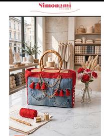 Borsa Jeans E Cotone All'Uncinetto 