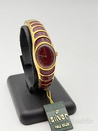 silver red watch vintage nos swiss made quartz 80s