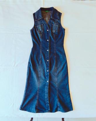 Benetton abito lungo in denim, Made in Italy, XS