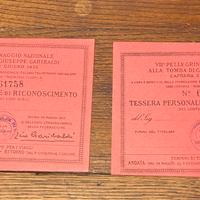 Tessere pellegrinaggio tomba Garibaldi