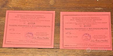 Tessere pellegrinaggio tomba Garibaldi