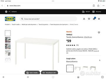 Tavolo IKEA 4 posti  125x75 cm.