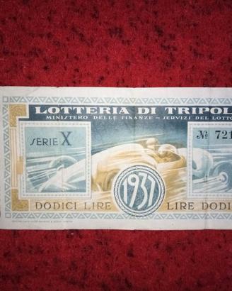 Biglietto Lotteria di Tripoli 1937 pezzo unico