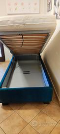 Letto singolo contenitore in velluto blu petrolio